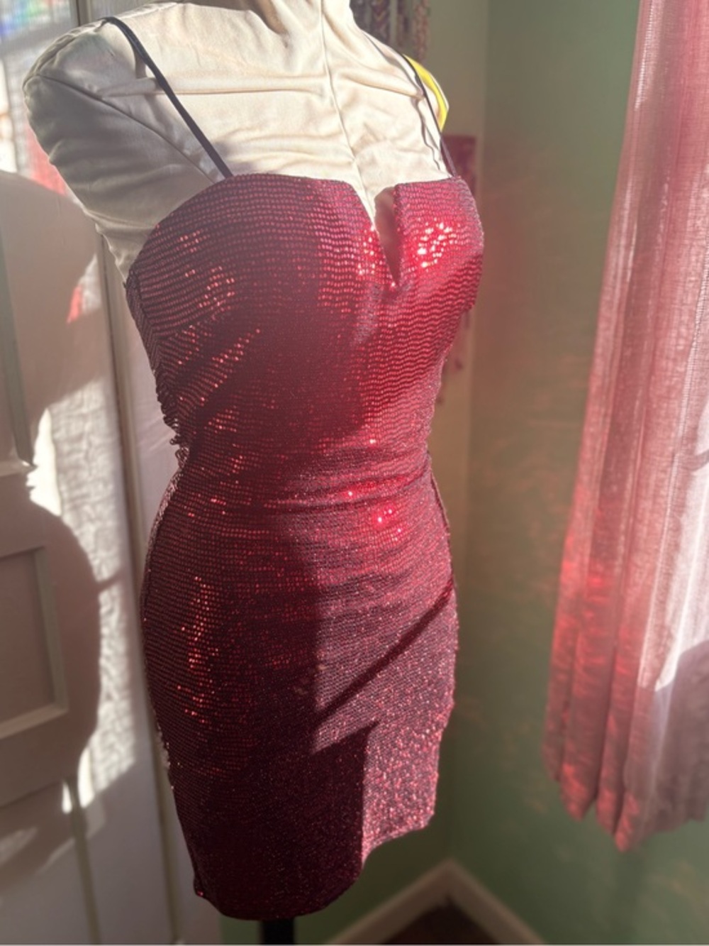 Sexy Red Sequin Mini Dress with Spaghetti Straps